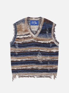 Aelfric Eden Distressed Stripe Sweater Vest – Aelfric eden Senior Brunch, Vest Streetwear, Y2k Vest, Mens Vest Fashion, Striped Knitwear, Goth Streetwear, Distressed Sweater, Sweater Vest Mens, Argyle Sweater Vest