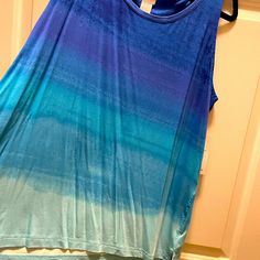 Chico’s Sleeveles 3 Shades Of Blue Tee New With Tags Velvet Tank Top, Striped Sleeveless Top, Sleeveless Sweater Vest, Green Tank Top, Stretchy Tops, Sleeveless Pullover, High Neck Tank Top, Black Sparkle, Blue Tee