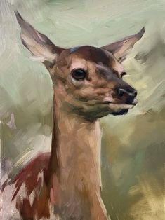 an oil painting of a deer looking at the camera