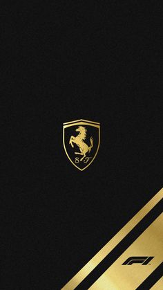 a black and gold wallpaper with a ferrari logo