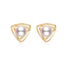 AAA Freshwater Earring Studs Gold and Silver Triangle Earrings Silver Pin (6-8mm Pearl) Studs Gold, Earring Studs, Silver Pin, Triangle Earrings, Gold Earrings Studs, Earrings Silver, Gold And Silver, Original Design, Fresh Water