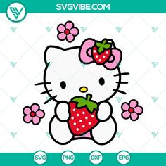 the hello kitty strawberry is holding a strawberry