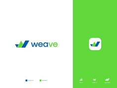 the logo for weave is shown in two different colors and font, one with an arrow