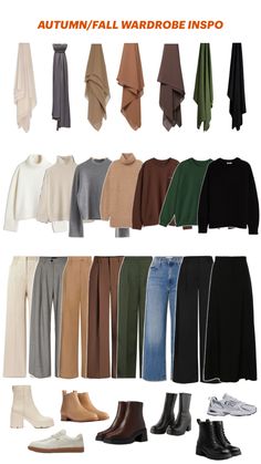 #autumn #fall #autumnwardrobe #fallwardrobe #autumncolors #fallcolors #wardrobeinspiration #inspiration #hijab #hijabi #brown #green #black #white #boots Color Palette Wardrobe, Palette Wardrobe, New Hijab, Capsule Wardrobe Women, Venus Fashion, Modest Dresses Fashion