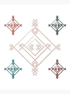 four different colored designs on a white background