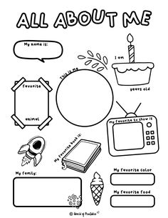 all about me worksheet for kids with pictures and words on the front page