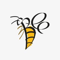 the word bee written in black and yellow on a white background