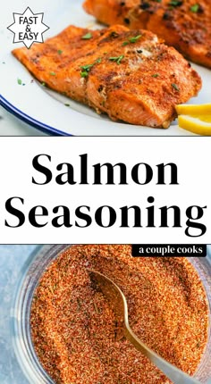 salmon seasoning in a glass bowl with lemon wedges