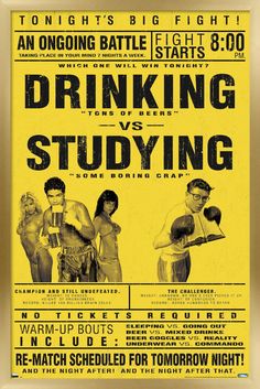 an old poster advertising drinking and studying at the same time as it is being advertised