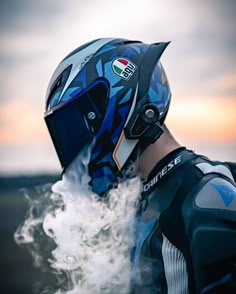 Blue Motorcycle, Motorcycle Helmet, A Man, Bike, Blue