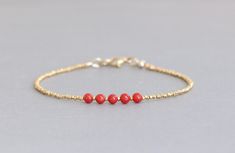 Coral Red Color, Dainty Gold Bracelet, Multiple Bracelets, Bracelet Stacking, Soft Coral, Coral Bracelet, Bracelet Bead, Hill Tribe Silver, Bracelet Dainty