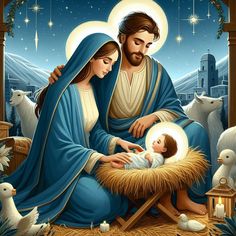 the birth of jesus is depicted in this christmas scene with baby jesus and his father