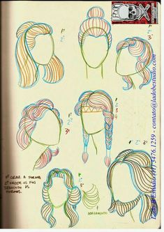 an open book with drawings of different hair styles