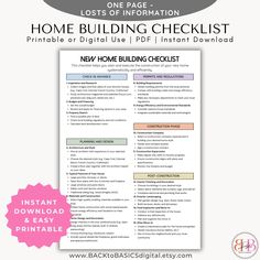 the printable home building checklist is shown