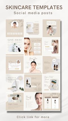 the front and back cover of skin care templates, with images of woman's faces