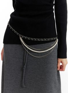 chain-waist-layered-belt-if402 / Black Chic Silver Chain Belt For Party, Elegant Beaded Waist Chain As A Gift, Elegant Double Chain Belt For Evening, Chic Adjustable Chain Belt For Evening, Chic Adjustable Chain Evening Belt, Chic Evening Chain Belt With Adjustable Chain, Chic Beaded Chain Jewelry For Formal Occasions, Chic Formal Beaded Chain Jewelry, Trendy Metal Chain Belt For Evening