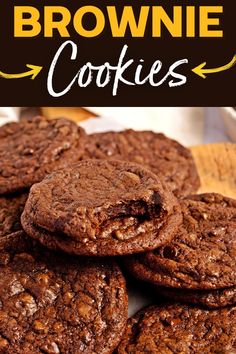 chocolate brownie cookies stacked on top of each other with the words, how to make double chocolate brownie cookies