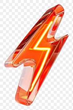 an orange neon sign with a lightning bolt on it's side, against a white background