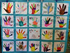 a bulletin board with handprints on it for children to learn numbers and counting