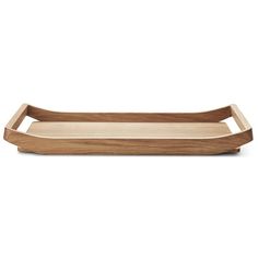 a wooden tray with two handles