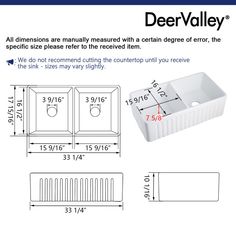 an image of a white sink with measurements for the sinks and drainers in it