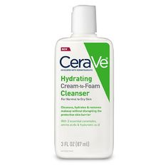 Daily-use facial cleanser removes dirt and excess oil as well as face and eye makeup Provides long-lasting hydration The unique formula starts as a rich cream and transforms into a foam as it's lathered into the skin Amino acid-based surfactants thoroughly cleanse without stripping skin of moisture or leaving a tight, dry feeling Helps restore the skin's protective barrier with ceramides Helps attract moisture to the skin with hyaluronic acid Ideal for normal to dry skin Non-drying, Cera Ve Foaming Cleanser, Cerave Hydrating Cream To Foam Cleanser, Foaming Facial Cleanser Cerave, Hydrating Cream To Foam Cleanser, Cream To Foam Cleanser, Moisture Face, Cerave Face Wash & Cleansers, Post Inflammatory Hyperpigmentation, Foaming Facial Cleanser