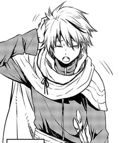 an anime character is holding his head in one hand and wearing a scarf around his neck