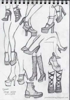 sketches of high heeled shoes and boots