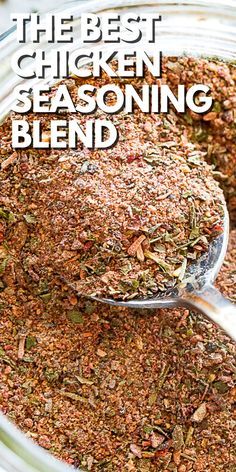 the best chicken seasoning blend in a glass bowl with a spoon full of it