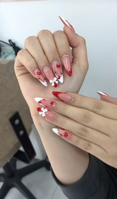 Nails San Valentin, San Valentine Nails Ideas, Ideas Para Uñas, Gel Toe Nails, Cherry Nails, Nail Designs Valentines, Girly Acrylic Nails, Really Cute Nails, Soft Nails