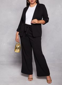 Long Sleeves, Collar, Blazer, Fixed Cuffs, Solid, Crepe Knit, Item Number 3927068513638 Black Pants Suit Women, Pants Suit Women, Weatherproof Boots, Plus Lingerie, Romper And Jacket, Tie Front Dress, Knit Tie, Plus Size Pants, Denim Shoes