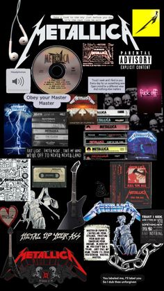 the back cover of metallicica magazine, with various items and stickers on it