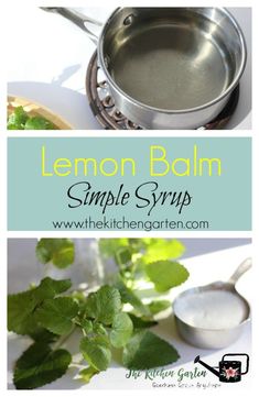 lemon balm simple syrup recipe with fresh mint leaves and spoons on the side