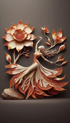 an intricately designed piece of art with flowers and leaves on it's sides