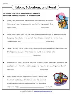 the worksheet for urban, suburban and rural students to practice their language skills