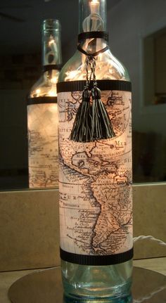 a bottle with a tassel hanging from it