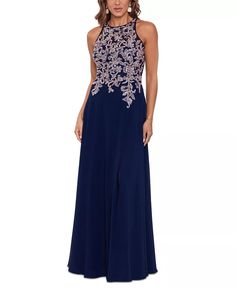 Betsy & Adam - Embellished-Bodice Chiffon Gown