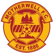 the logo for motherwellfc is shown in red and yellow with an image of a soccer ball on it