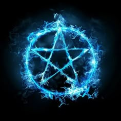 a blue fire pentagramil on a black background