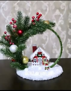 a small christmas decoration on top of a table