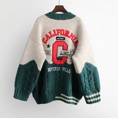 FREE SHIPPING California Oversized Cardigans JKP4384 Loose Jumper, Letters Embroidery, Patchwork Sweater, Cardigan Oversized, Spring Knits, Girls Cardigan, Embroidered Cardigan, Warm Spring, Oversized Cardigan