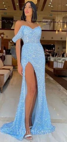 Charming Blue Off The Shoulder Sequin Sparkly Glitter Mermaid Elegant – bridalsew Light Blue Fitted Gown For Party, Fitted Light Blue Gown For Party, Blue Sequined Mermaid Dress For Gala, Glamorous Blue Sequin Mermaid Dress, Blue Sequined Mermaid Dress For Prom, Glamorous Fitted Light Blue Evening Dress, Glamorous Light Blue Fitted Evening Dress, Embellished Blue Mermaid Prom Dress, Blue Mermaid Evening Dress For Party