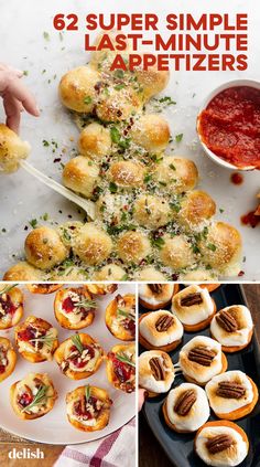 six different pictures with text that reads 6 super simple last - minute appetizers