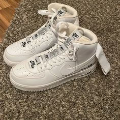 White High Top Air Forces, Size 7, Worn Once, Perfect Condition, One Small Crease But Can Hardly Be Seen Being Sold On Stockx For 250+ High Top Air Forces, High Top Nike, Nike Shoes High Tops, High Top Air Force, Air Air, White High Tops, Air Forces, Top Nike, White Nikes