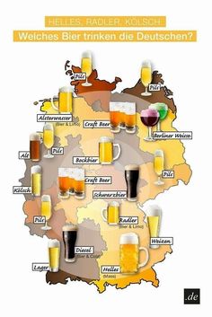 a map with different types of beer in german, and the names of their beers