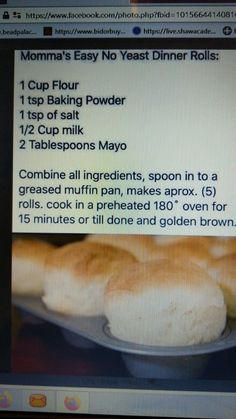 a computer screen showing instructions on how to make dinner rolls