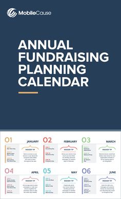 the annual fundraiser calendar is shown in white and blue, with colorful numbers on it