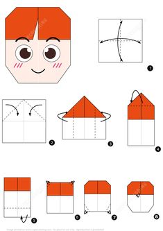 the instructions for how to make an origami doll with red hair and eyes