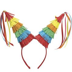 a multicolored headband with tassels is shown on a white background