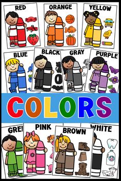 color matching worksheet for the fall and winter months with pictures of people in different colors